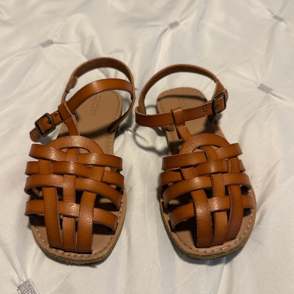 Old Navy Girls Cognac Woven Leather Sandals - Adjustable Ankle Strap